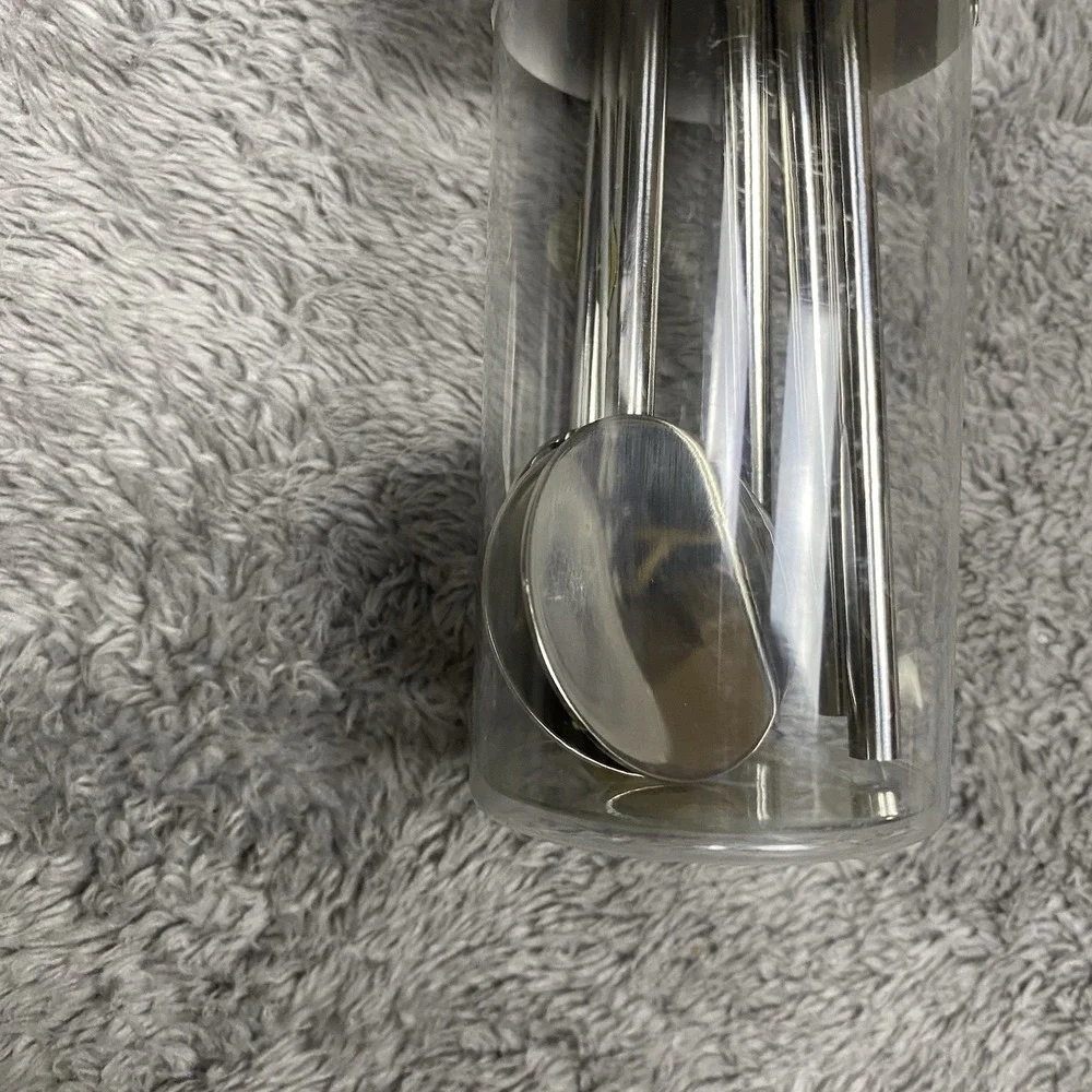 Set Of 6 Stainless Steel Spoon Straw Reusable Long Handle Straw Spoon
